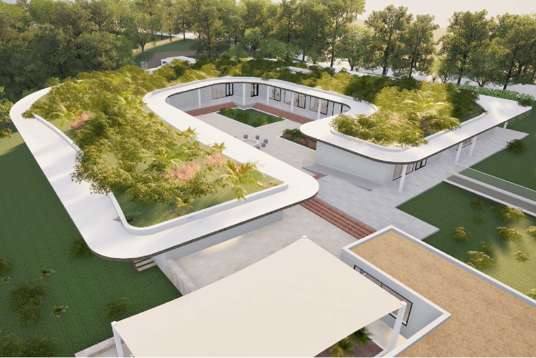 Cover image of the Botanic Land Community Center seated within the tree canopy