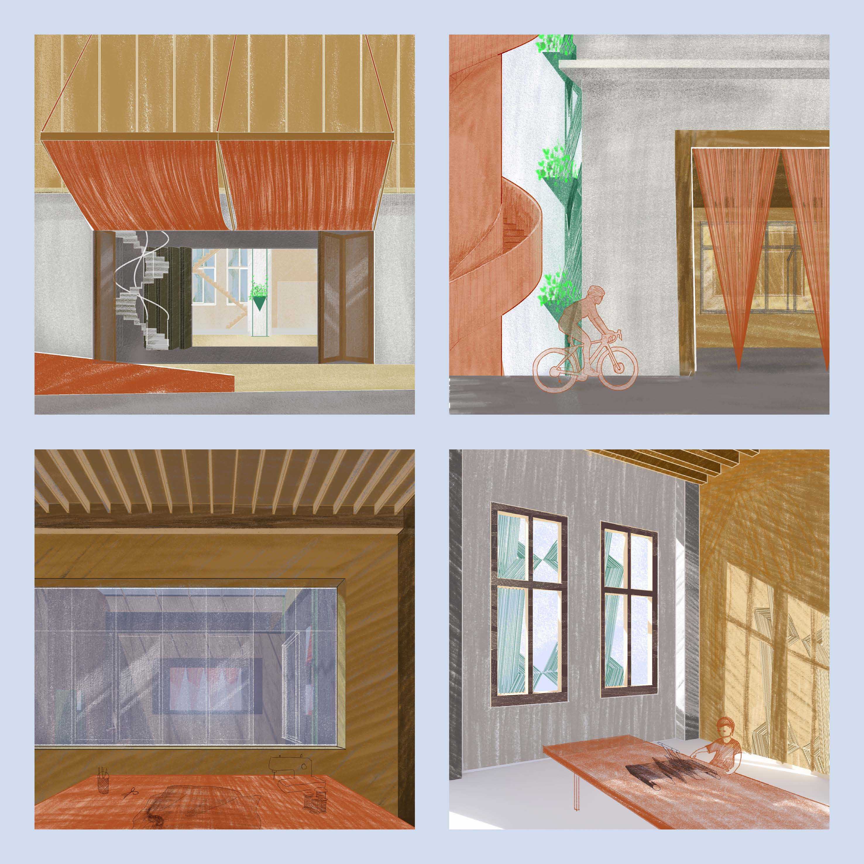 Perspective views of various areas around the Argyle Railway Substation and Switch House, highlighting rehabilitated urban moments formed by the reconfigured circulation and public interfaces.