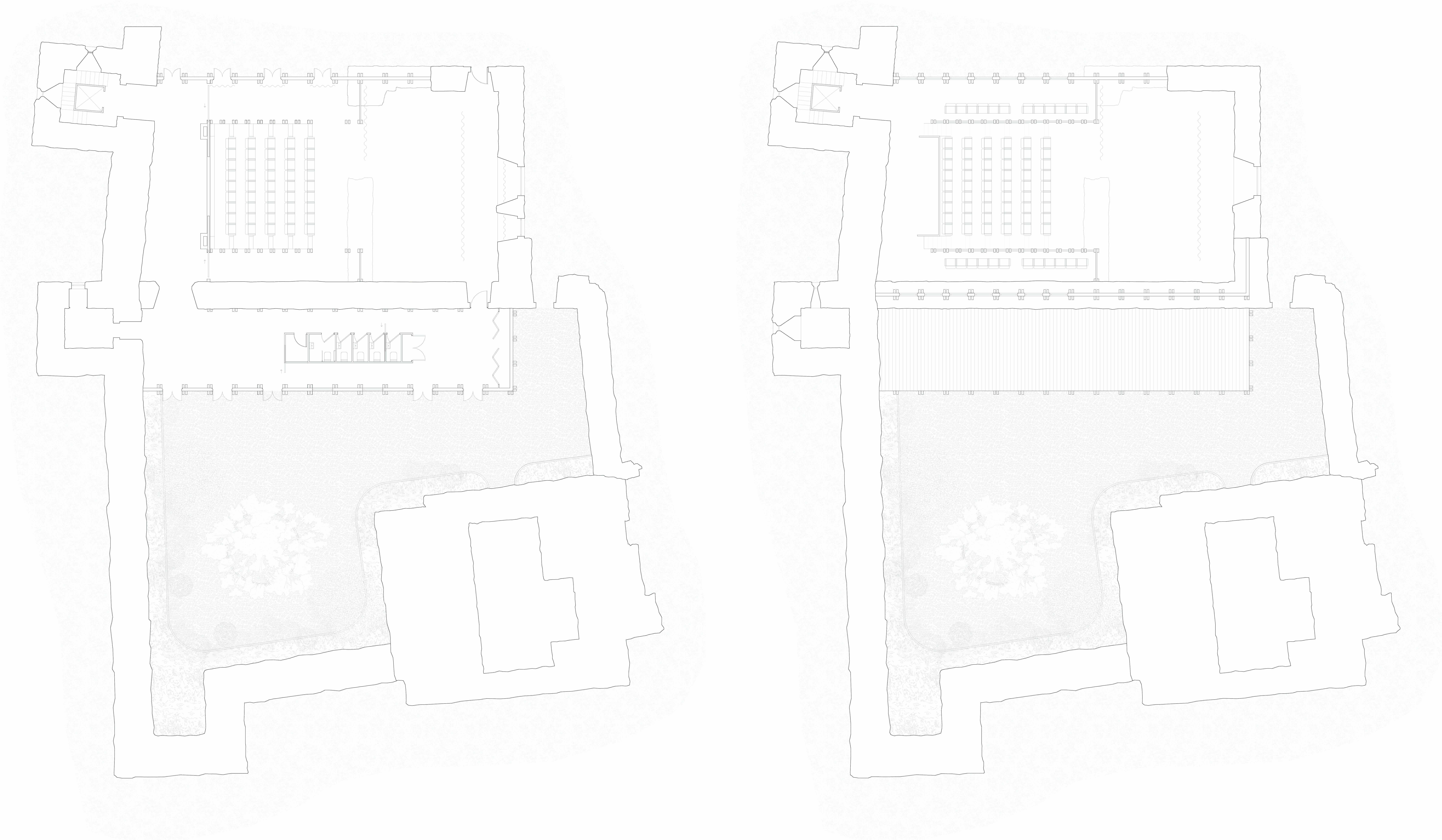 Model exploring the reconstruction of the Ludlow Castle: a removable roof lattice frames the ruin, revealing how new timber structures can coexist with historic fabric through adaptable, non-intrusive intervention.