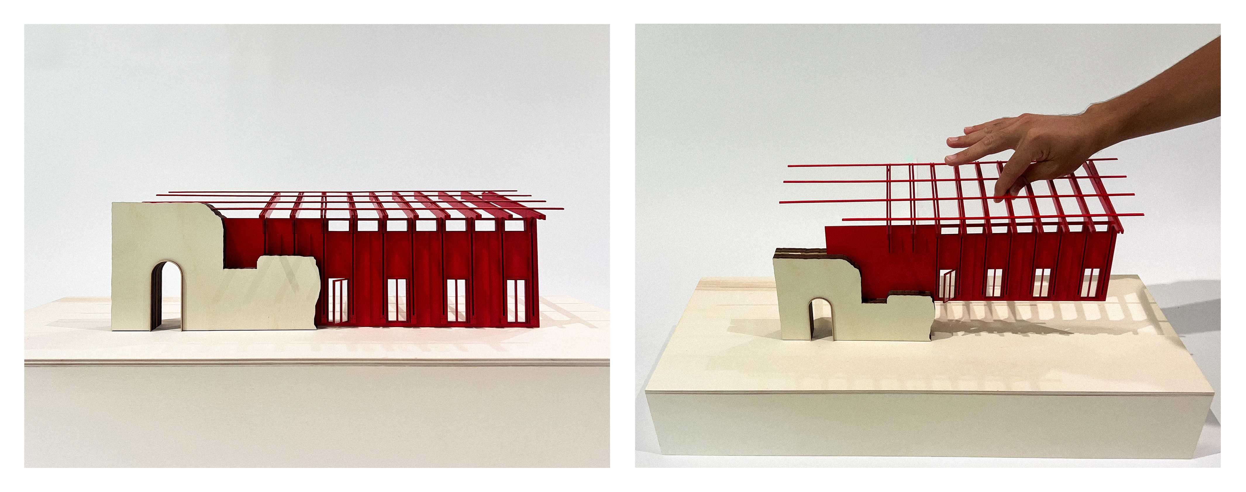 Floor plan mapping the relationship between ruin and intervention. The new structure traces historic footprints while enabling adaptable programming, positioning the space as a contemporary extension of its layered architectural history.
