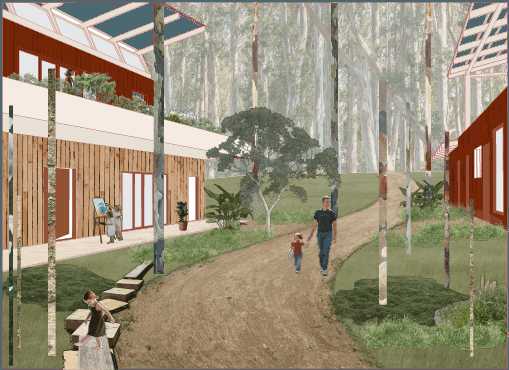 Main entrance path leading down towards the community centre