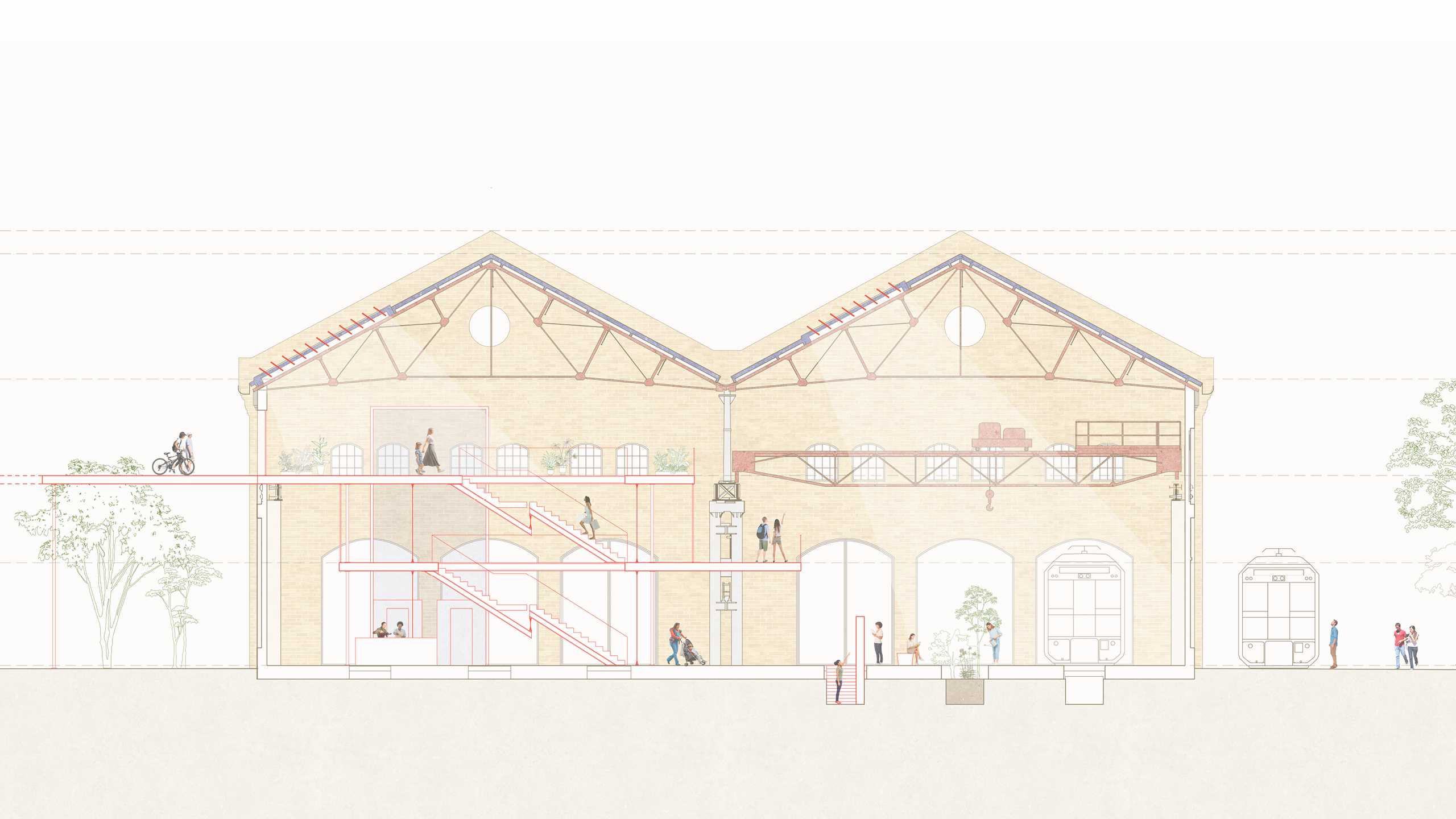 Transparency across LES levels fosters openness, enabling private programs to support the public realm. Adaptive reuse activates intangible histories by transforming service channels into gardens and sunken library spaces.