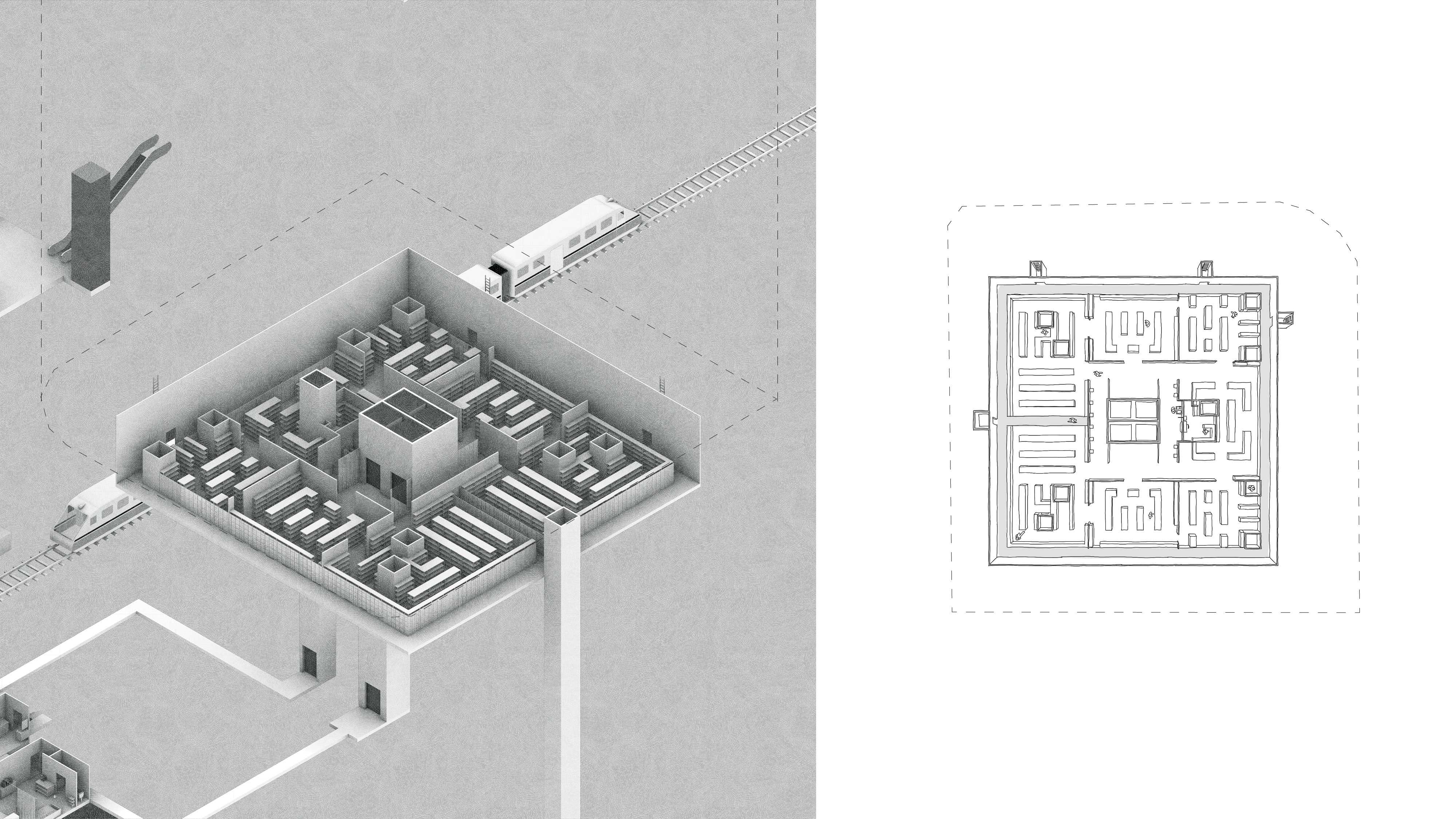 Mask Library depicted as an underground archive where donated personal items are organised by relationships, education and career, allowing visitors to borrow objects and gently explore identities.