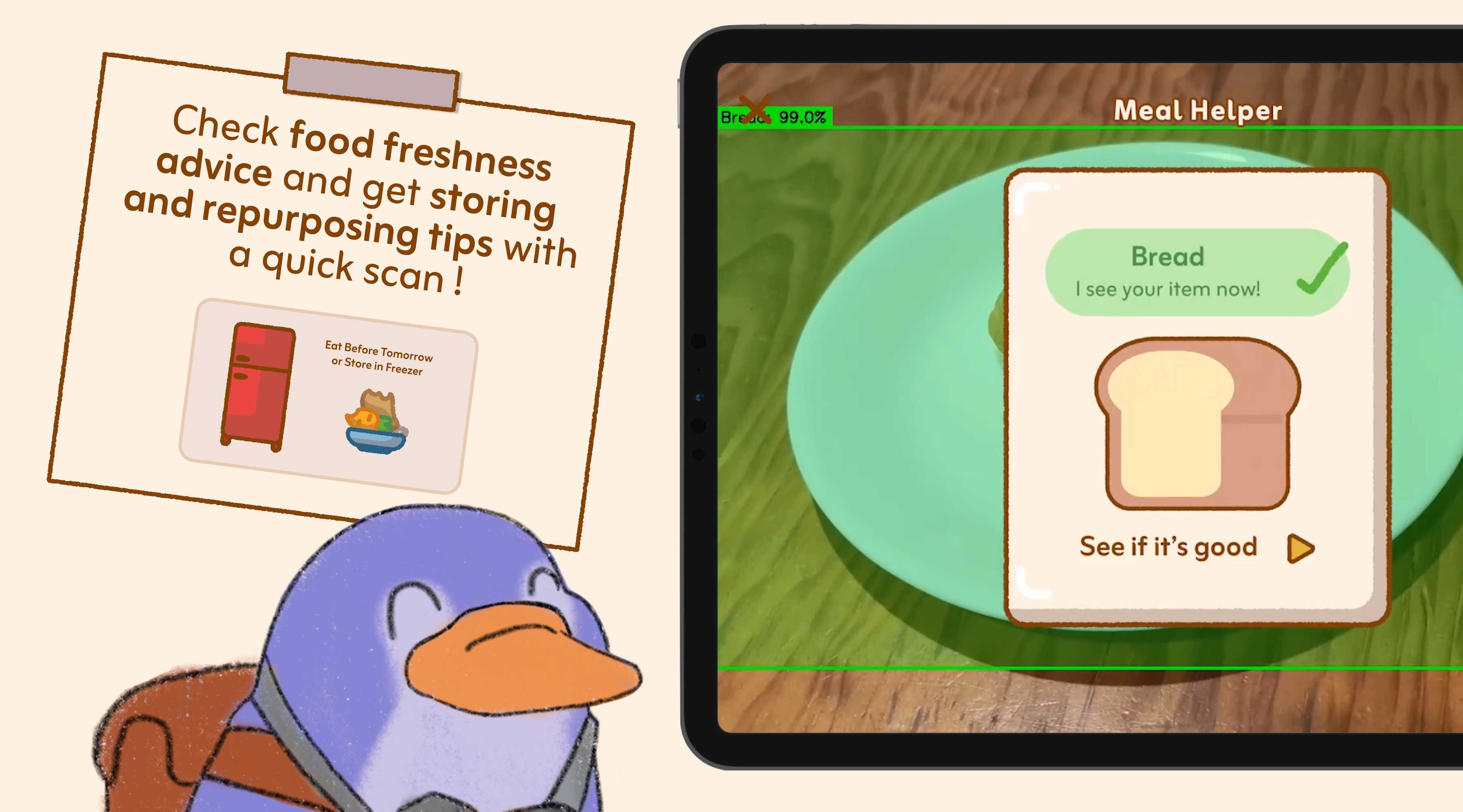 Nibble uses AR to help children assess food safety and proper storage, and discover creative recipes to use up ingredients, reducing food waste while promoting informed choices and practical skills.