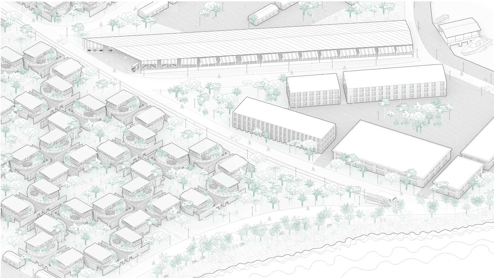 1:500 Axonometric of a section of the urban masterplan