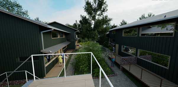 Garden separating direct view into house. (Scene 2)