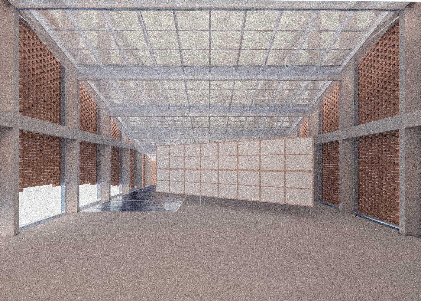 The existing window frames are transformed into the roof above the multipurpose event space, accompanied by a sheer fabric undercroft that diffuses the boundary between the sky and dissipating facade.