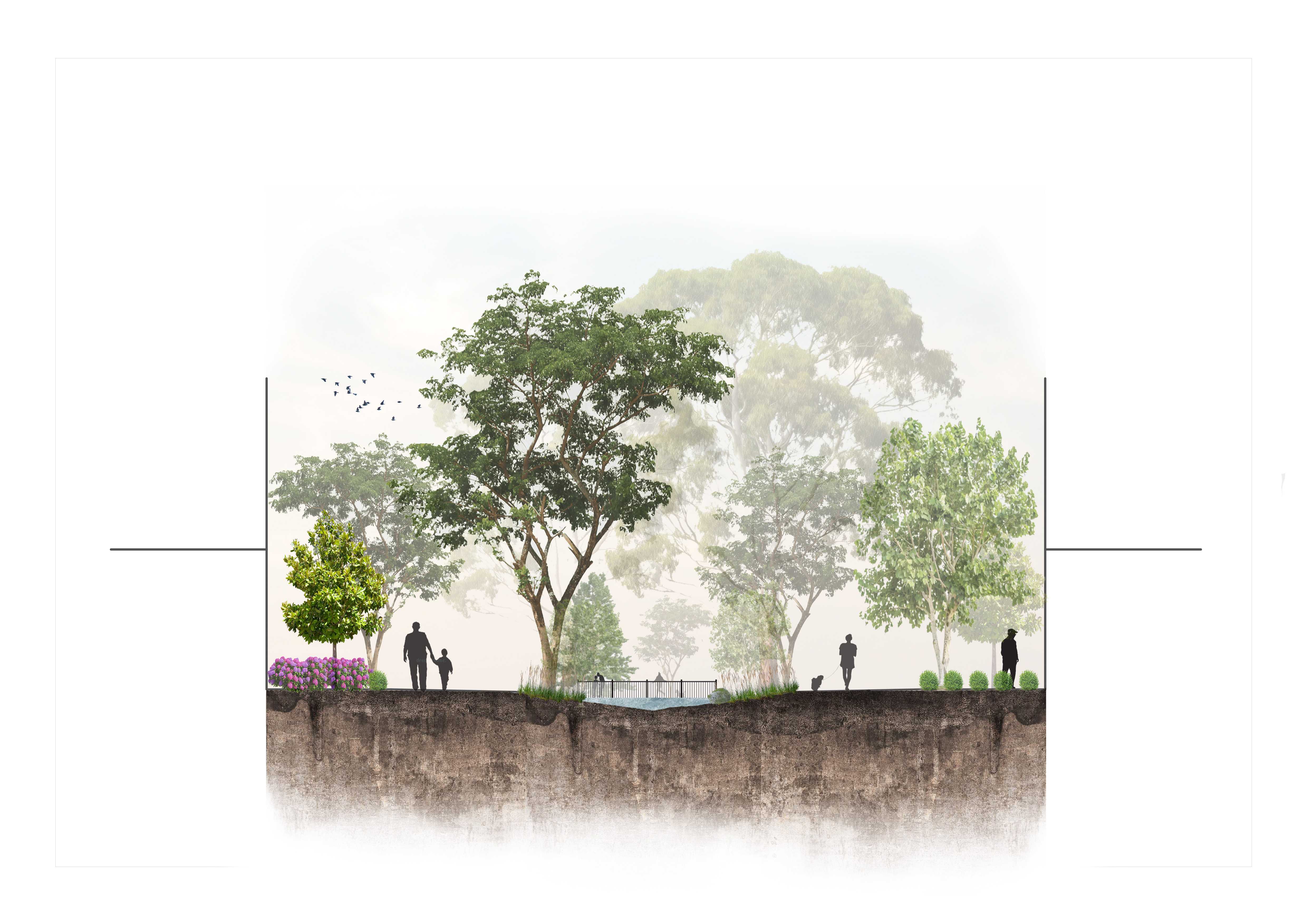 A closer look at our fully pedestrian-focused street, located within the highest-density and highest-height area of our precinct, which allows it to accommodate markets and other events. 