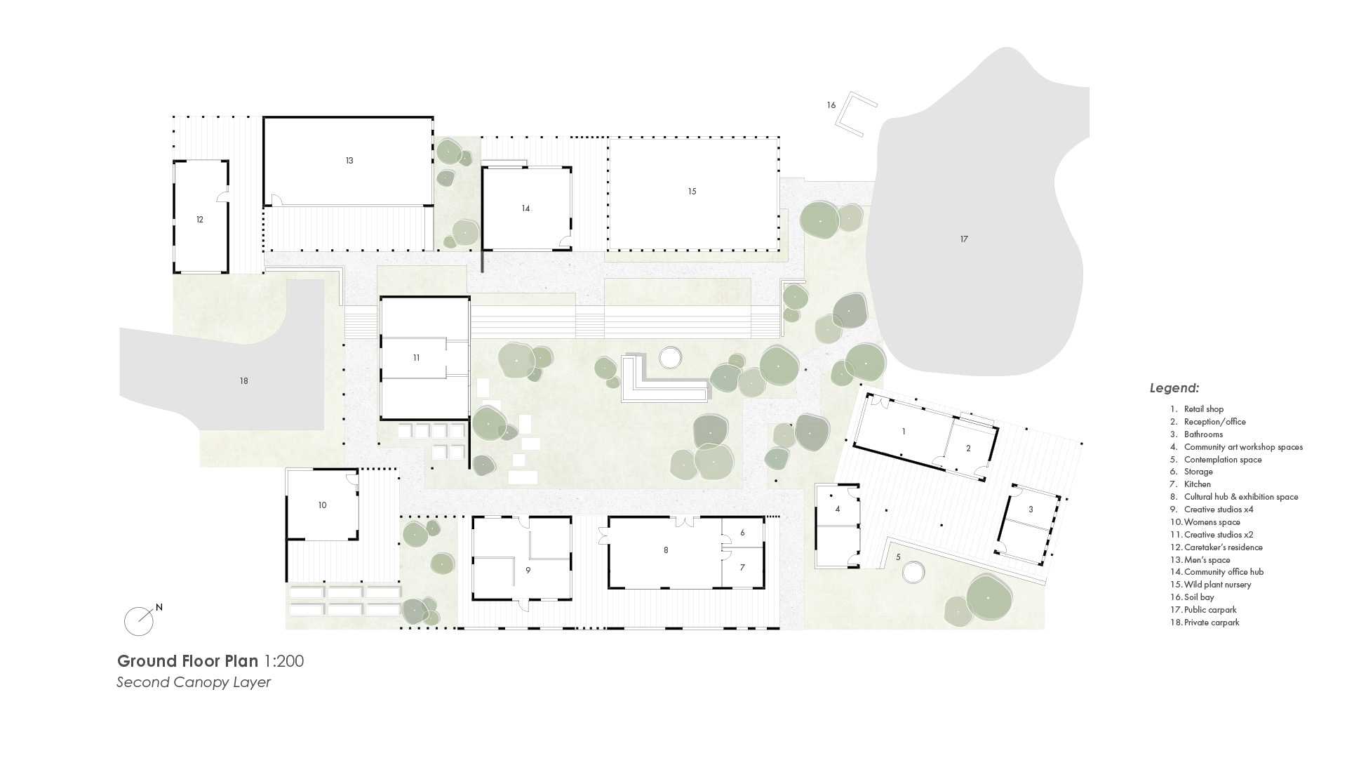 The ground floor of the cultural and community centre features a series of public and private courtyard spaces designed to bring people together and support meaningful social interaction.
