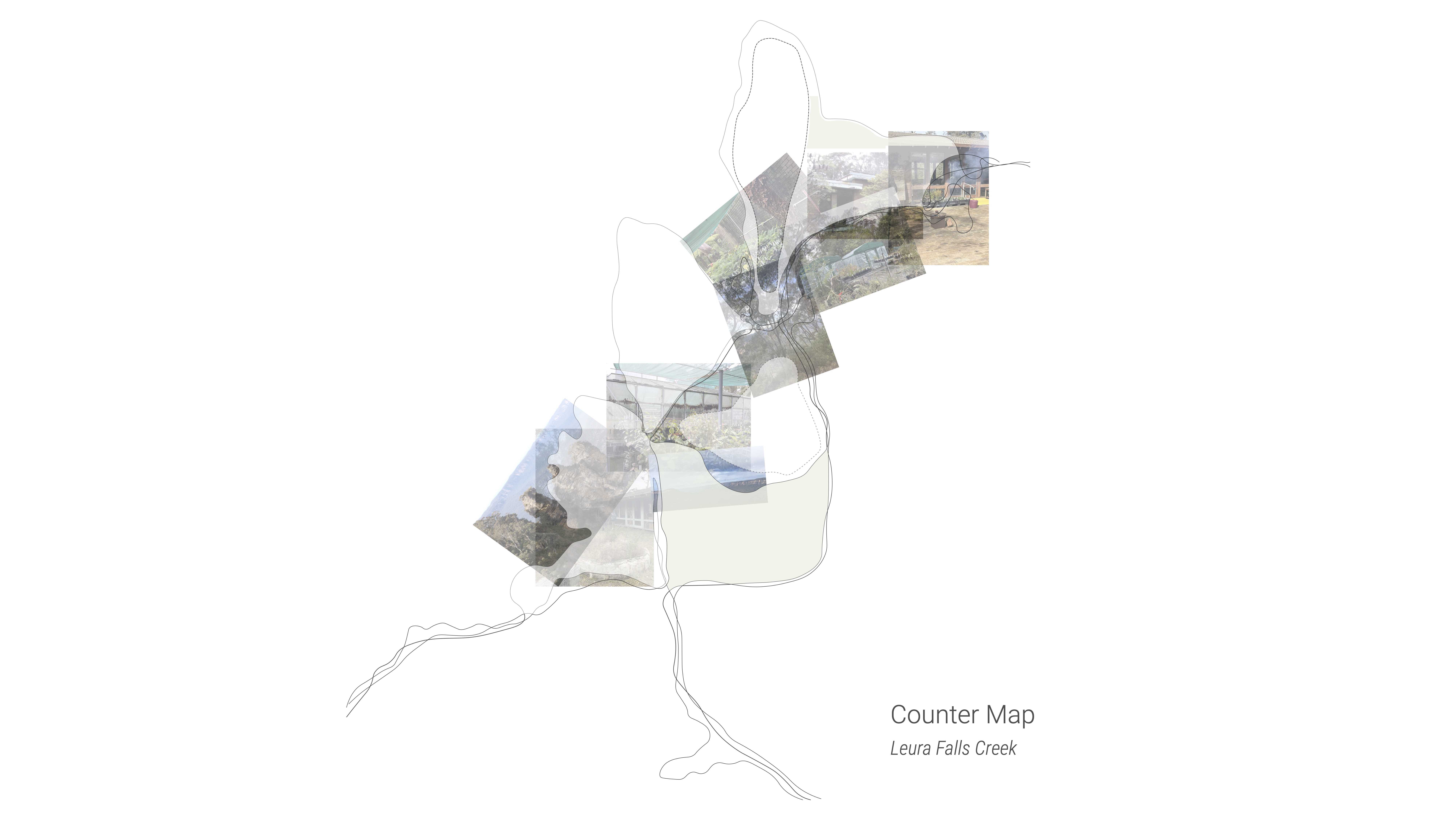 My counter map—a series of images taken during the site visit and overlaid onto the Leura Falls Creek—illustrates my concept and vision for the project: an interconnected space.