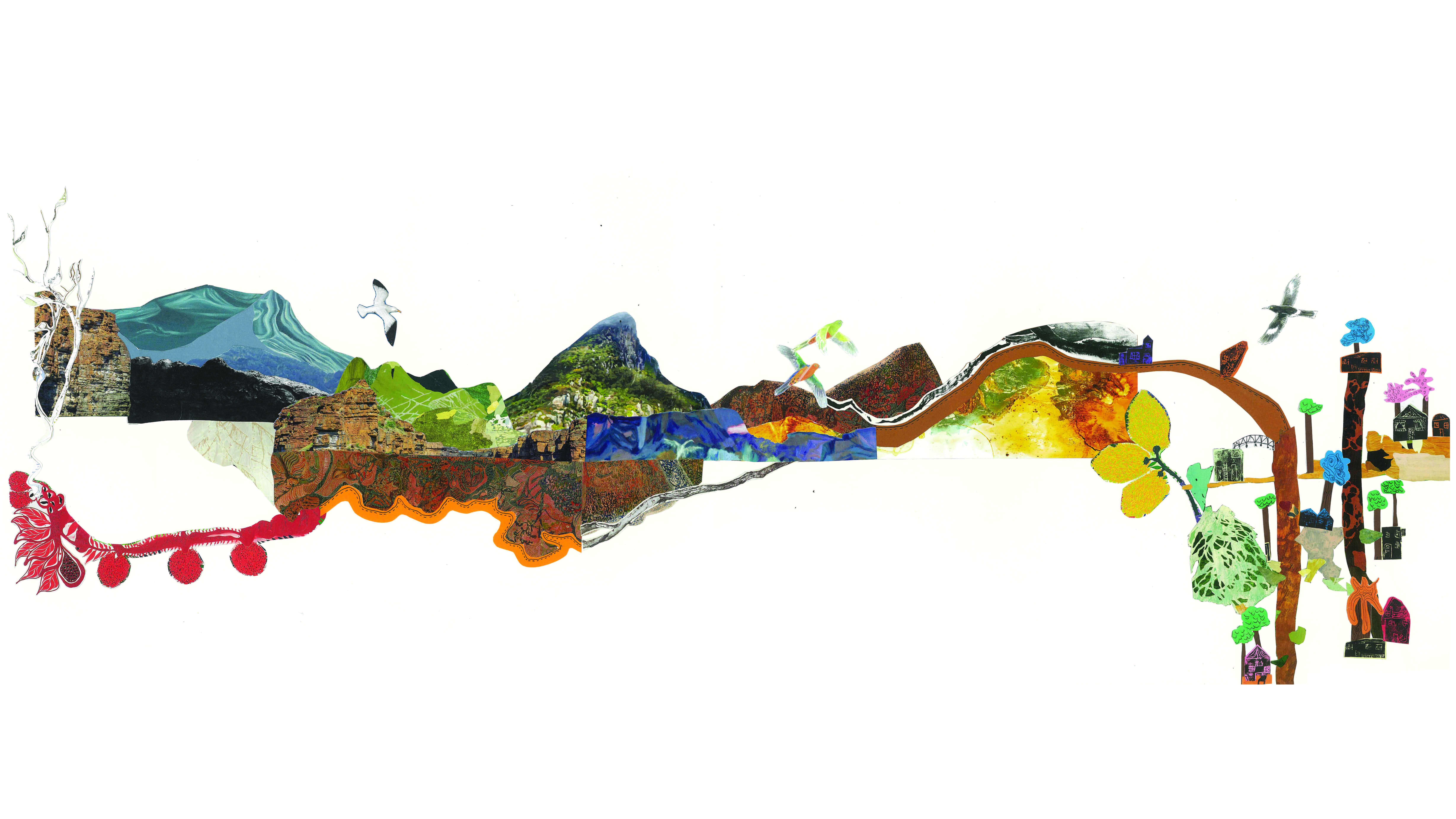 This Counter Map forms a timeline of the Blue Mountains capturing the existing disconnected landscape, a product of colonial ideologies and policies juxtaposed against the harmony and balance of Country. 