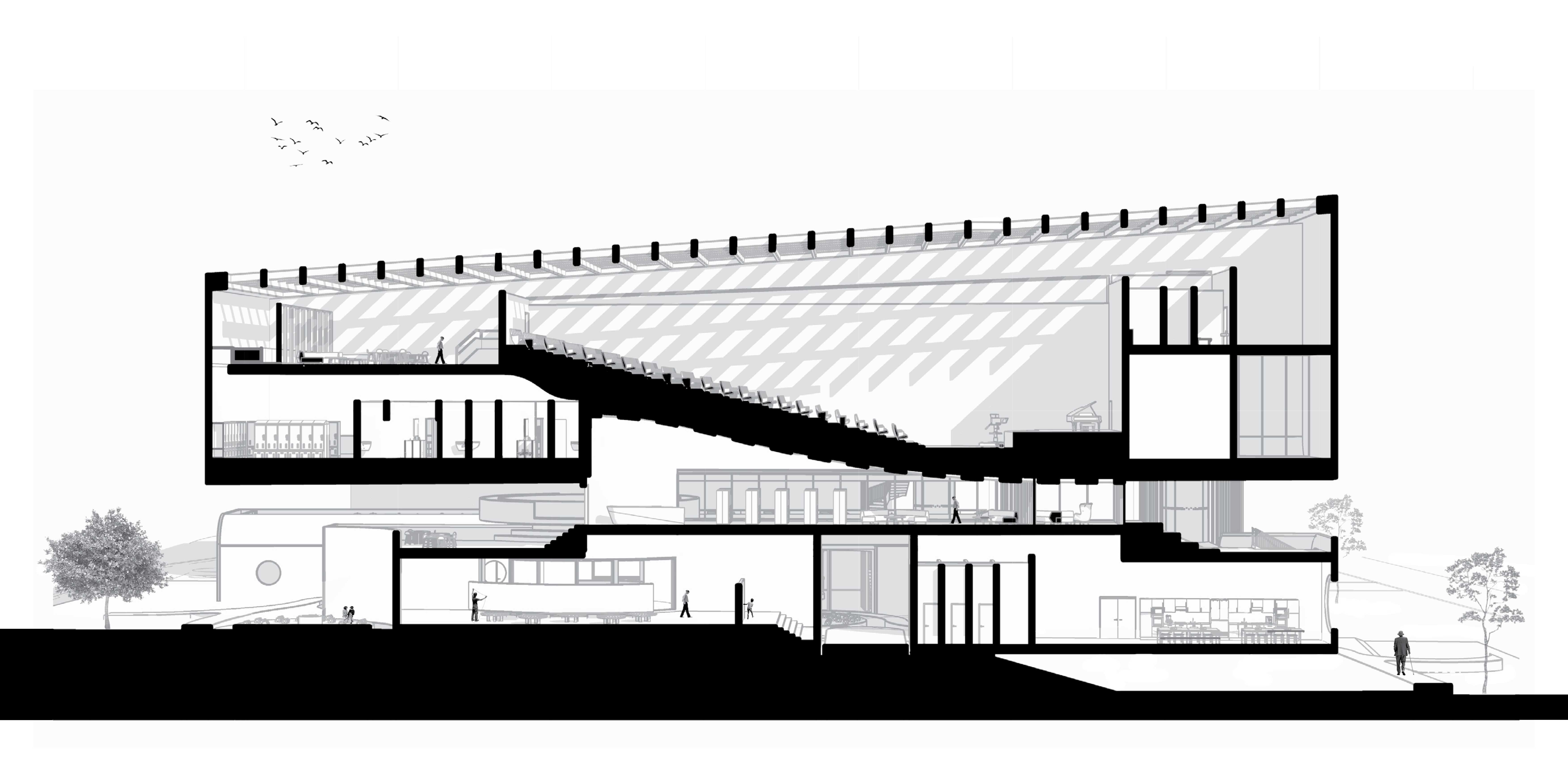 The model reveals circulation as the project’s spine, reconnecting historic pathways and guiding movement across all levels. A closer view highlights how elevated links strengthen access, continuity, and connection throughout the site.