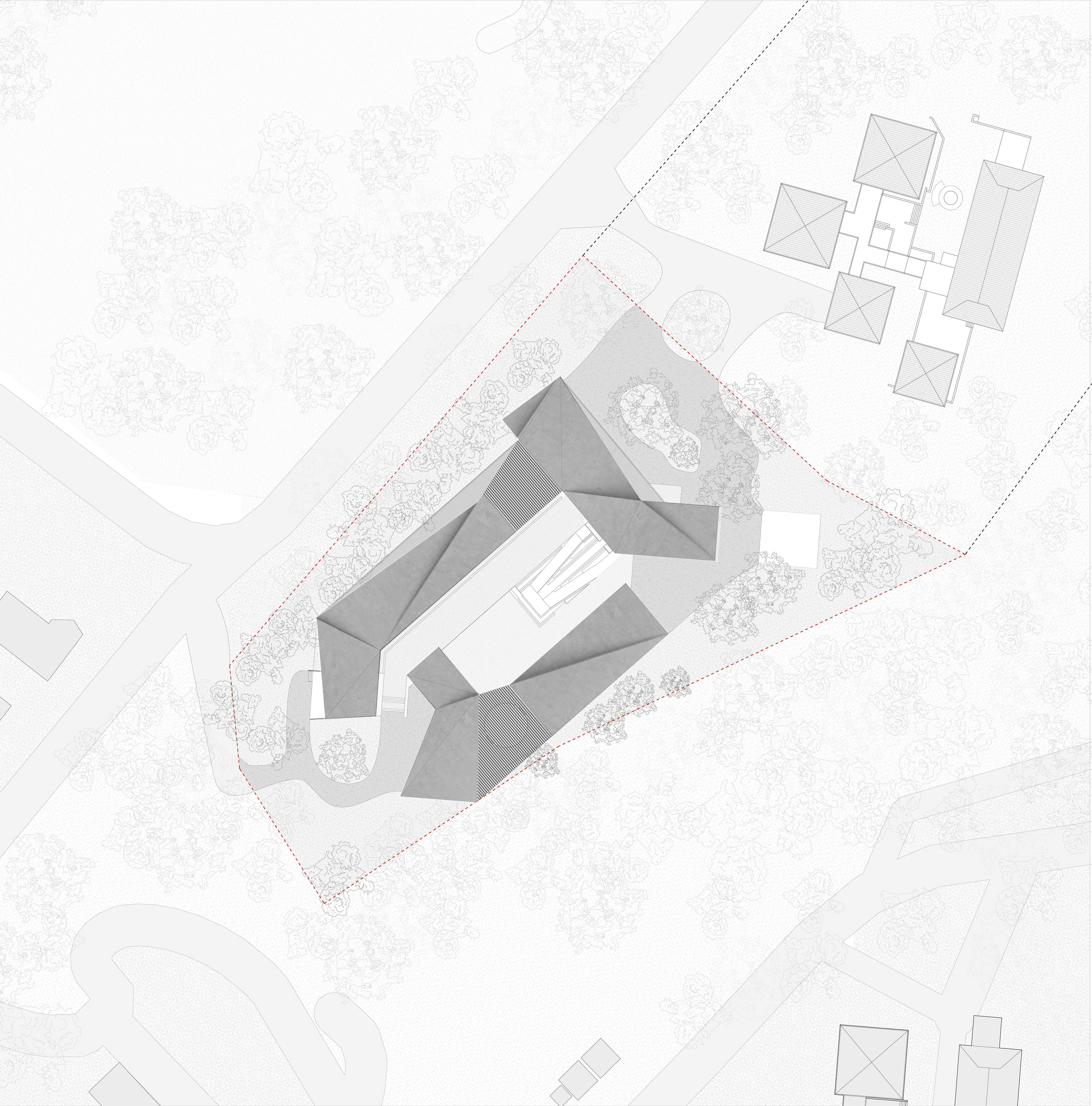 Massing steps with the slope and opens toward the woodland. Pulled roof forms and porous edges respond to wind, light and fog, shaping a precinct grounded in its site conditions.